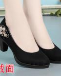 Womens Summer Shoes Rhinestones Cute  Stylish Round Toe Black Pu Leather Square Heel Pumps Lady Casual Wine Red Comfort
