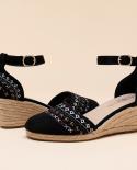 Dream Pairs Womens Platform Wedge Sandals Espadrilles Closed Toe Ankle Strap Dressy Black Shoes Embroidery Sandals For 