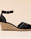 Dream Pairs Womens Platform Wedge Sandals Espadrilles Closed Toe Ankle Strap Dressy Black Shoes Embroidery Sandals For 