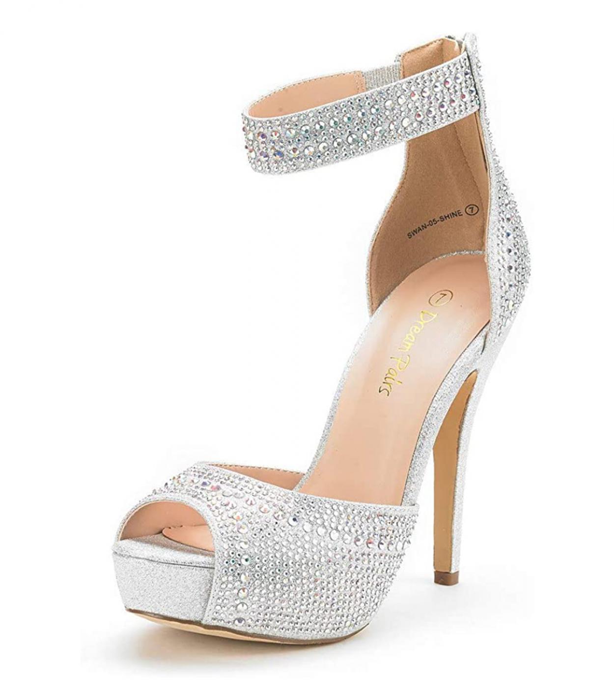 Dream Pairs Platform Sandals Women Super High Heels Party Wedding Shoes Plus Size Open Toe Crystal Shine Pumps Feminina 