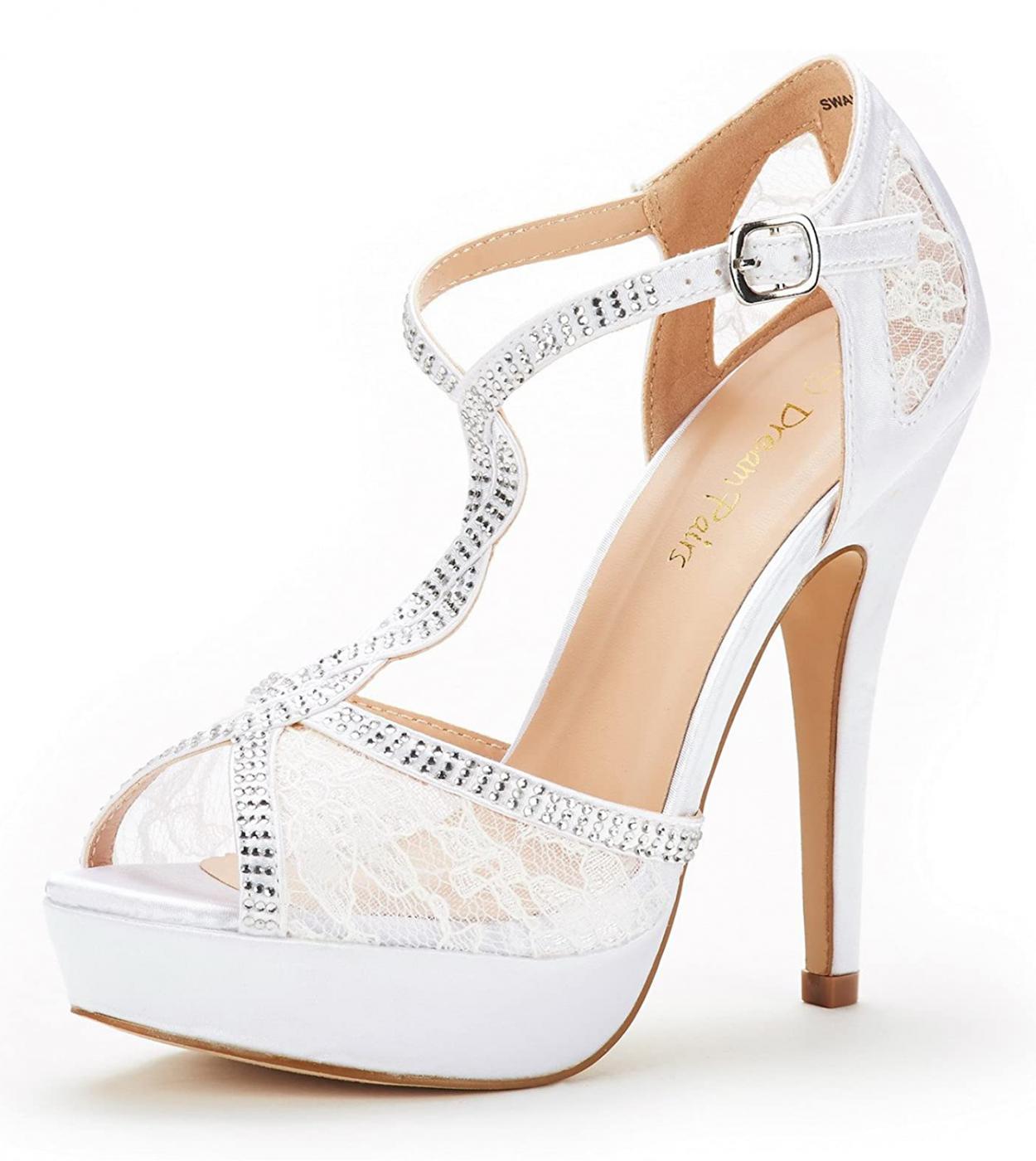 Dream Pairs Womens Heeled Sandal Pumps Peep Toe Super High Heel Platform Sandals For Woman White Lace Wedding Party Sho