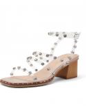 Dream Pairs Womens 2022 New Clear Rivet Sandals Summer Fashion Shoes Studded Rhinestone Cute Chunky Heels Sandals For Wo