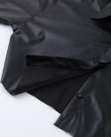 Autumn Winter 2022 Black Pu Leather Women Blouse Jacket Long Sleeve Womens Shirt Streetwear  Lady Cropped Shirts Tops 2
