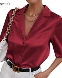 2022 estate donna top manica corta camicia in raso con intaglio donna elegante ufficio moda bottone allentato casual seta bianca
