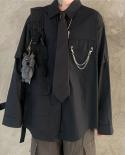 Camicia da donna allentata alla moda Harajuku con taschino per cravatta con catena Abbigliamento da donna Camicetta con maniche 