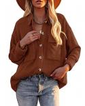 Autumn Corduroy Vintage Womens Jackets Solid Loose Pocket Shirts Jacket Elegant Top Outwear Casual Long Sleeve Clothes 