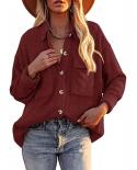 Autumn Corduroy Vintage Womens Jackets Solid Loose Pocket Shirts Jacket Elegant Top Outwear Casual Long Sleeve Clothes 