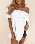 Large Size Summer T Shirt Women Fashion White Tee Tops  Slash Neck Woman Tshirts 2022 Solid Ruffles Casual Tee Shirt 182