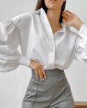 Vintage Lantern Sleeve White Shirt For Women Spring Autumn 2022 Loose Top Womens Blouses Solid Button Lapel Office Shir