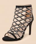Dream Pairs Womens Hollow High Heel Sandals Rhinestones Summer Fashion Trend Open Toe Stilettos Zipper Sandals For Woman
