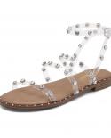 Dream Pairs Womens Summer Clear Rivet Sandals Sweet Boho Crystal Beach Sliders Fashion Designer Shoes Women Flat Sandal