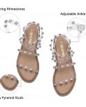 Dream Pairs Womens Summer Clear Rivet Sandals Sweet Boho Crystal Beach Sliders Fashion Designer Shoes Women Flat Sandal