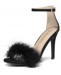 Dream Pairs Womens High Heeled Sandals Luxury Stiletto Pumps Women Designers Black Fluffy Feathers Strappy Sandals Laid