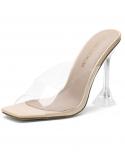 Dream Pairs Summer Womens Clear Sandals Jelly Slippers Square Toe High Stiletto Mules Slip On Wedding Dress Heel Sandal