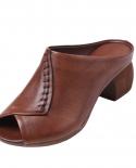 Womens Thickheeled Soft Leather Outer Slippers Fish Mouth Comfortable Brown Versatile Midheeled Sandals Leisure Mother 