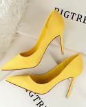  Style Fashion Simple Fine High Heels 9cm Womens Pumps Shallow Mouth Pointed Pink Beige Suede  Spring Career Ol Shoeswo