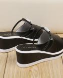 Leather Summer Women Slippers Open Toe Flip Flops Sandals Womans Wedges Black White Slides Thick Sole Fashion Shoes Com