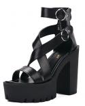 Fashion Solid Platform Women Sandals Summer Shoes Open Toe Rome Style High Heels Fashion Buckle Gladiator Shoe Woman Bla