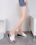 Summer Footwear Women Flat Platform Slippers Slides Elegant Party Sandals Shoes Slip On Open Toe White Leather High Heel