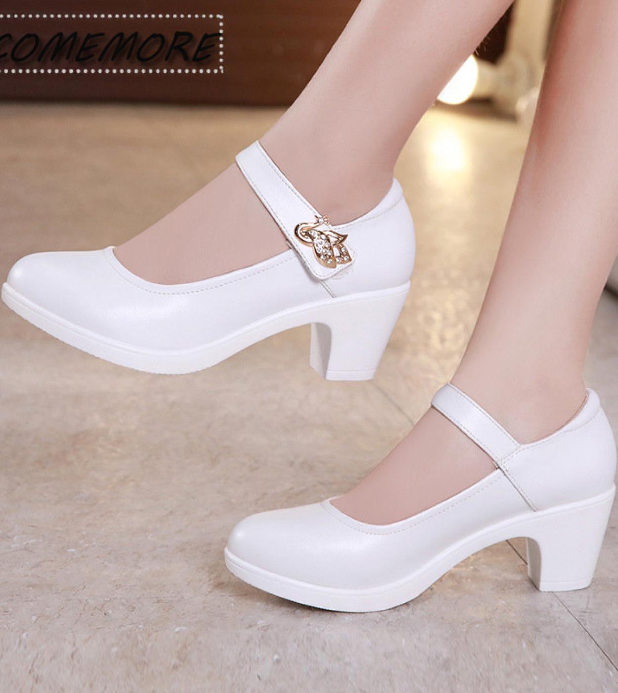 Autumn New Black White Elegant Middle Heel Ladies Wedding Bride High Heels Shoes Women Pumps Small Plus Size 33 43 Tacon
