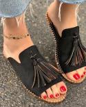 Summer Womens Slippers Vintage Sewing Flats Slides Ladies Fashion Leopard Shoes Casual Tassel Female Luxury Sandals 202