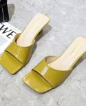 2022 New Summer Womens Flip Flops Square Toe Ladies Pumps Mules  Thick High Heel Sandals Slippers Female Fashion Woman 