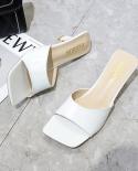 2022 New Summer Womens Flip Flops Square Toe Ladies Pumps Mules  Thick High Heel Sandals Slippers Female Fashion Woman 