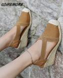 Womens Ankle Strap Sandals Comfortable Slippers Wedge Heel Women Casual Shoe Breathable Flax Hemp Canvas Pumps Zapatill