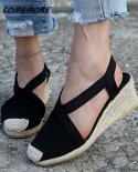 Womens Ankle Strap Sandals Comfortable Slippers Wedge Heel Women Casual Shoe Breathable Flax Hemp Canvas Pumps Zapatill