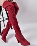  Winter Over The Knee Women Boots Stretch Fabrics High Heel Slip On Shoes Pointed Toe Woman Long Boots Size 34 43 High B