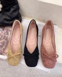 Women Ballet Flat Shoes Round Toe Summer Shallow Butterfly Knot Ballerina Slip On Loafers Faux Suede Lady Spring Plus Si