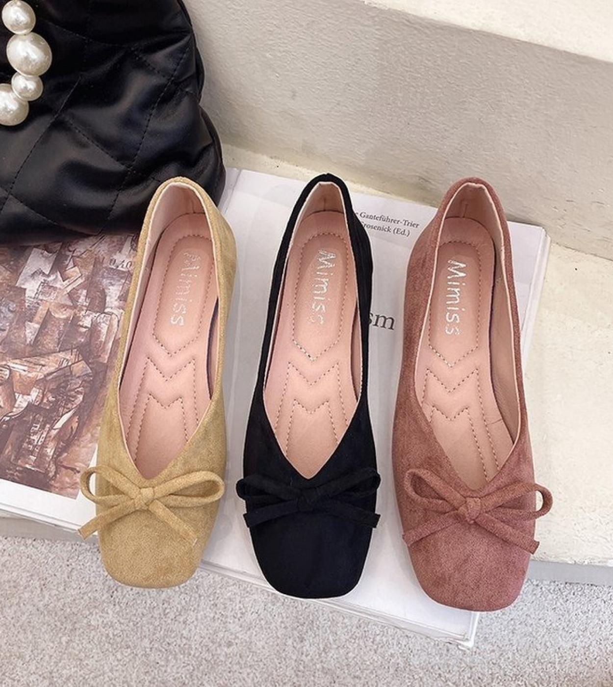Women Ballet Flat Shoes Round Toe Summer Shallow Butterfly Knot Ballerina Slip On Loafers Faux Suede Lady Spring Plus Si