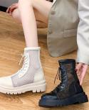 Summer Mesh Boots Women Fashion Lace Up Ankle Boots Woman Shoes Black Sandals Hollow Breathable Zipper Socks Boots Squar