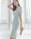 H Han Queen Elegant Summer Office Dress Women  Slim High Waist Sheath Pencil Dresses Simple Sseries Party Bodycon Vestid