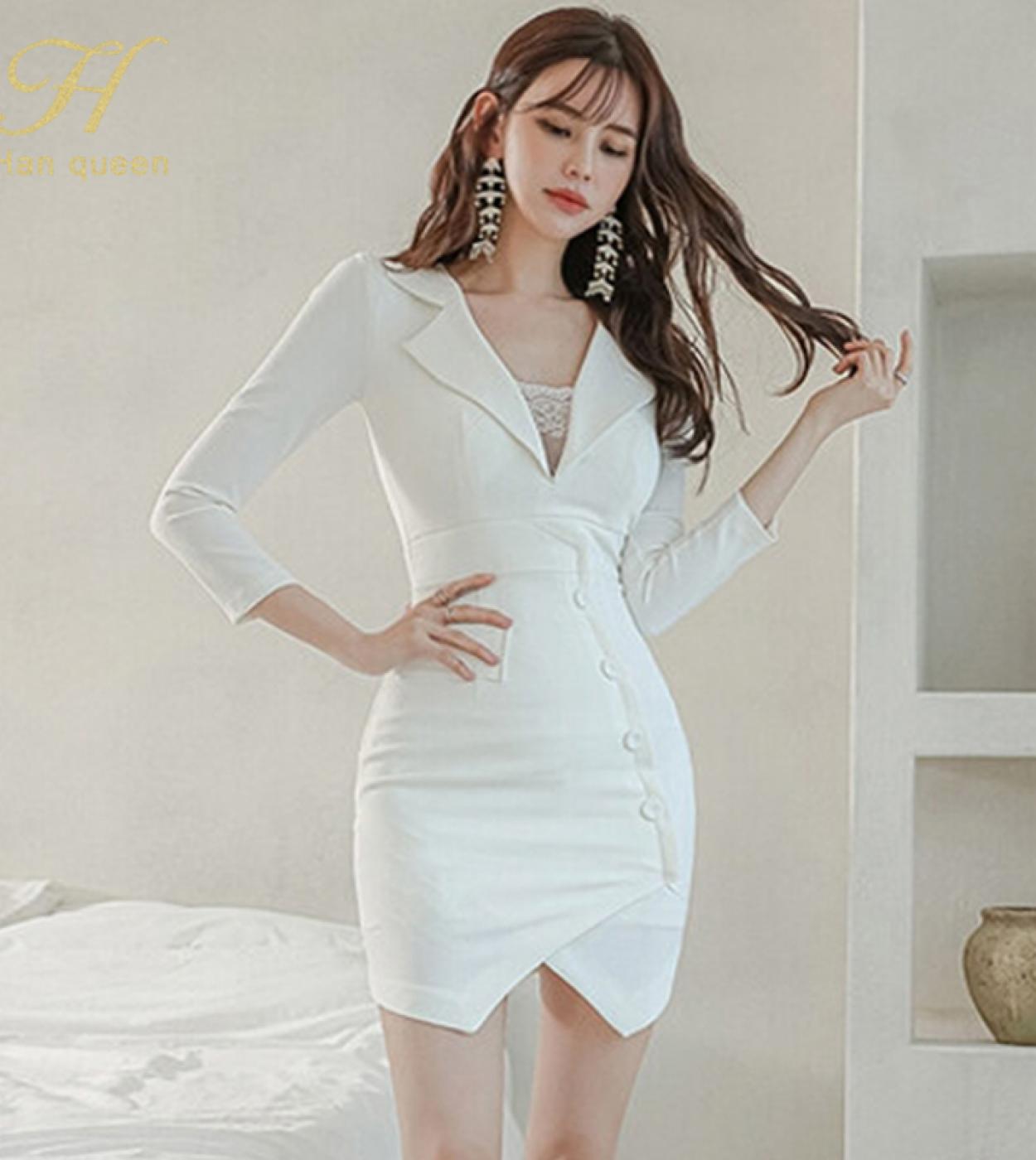 H Han Queen New Women Simple Irregular Bodycon Dresses Party Office Pencil Sheath Dress Elegant White High Waist Vestido