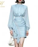 H Han Queen Autumn Dresses Women 2022 New Nail Drill Ruffle Slim Vintage Casual Vestidos Long Sleeve Simple Fashion Part
