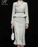 H Han Queen New Women 2022 Autumn Casual 2 Pieces Set Singlebreasted Tops  Simple Mermaid Skirt  Profession Skirt Suit 