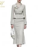 H Han Queen New Women 2022 Autumn Casual 2 Pieces Set Singlebreasted Tops  Simple Mermaid Skirt  Profession Skirt Suit 