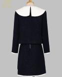 H Han Queen Women 2022 Autumn Winter Casual Duffel 2 Pieces Set Contrast Tops  High Waist Pencil Skirt  Simple Skirt Su