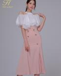 H Han Queen New 2 Pieces Set Women Summer Off The Shoulder Blouses And High Waist Sheath Mermaid Skirts Office Lady Skir
