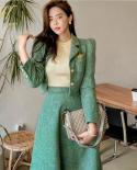 H Han Queen Winter Designer Lady Skirt Suit Elegant  Woolen Short Coat big Swing Casual Evening Party 2 Piece Setdress 