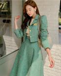 H Han Queen Winter Designer Lady Skirt Suit Elegant  Woolen Short Coat big Swing Casual Evening Party 2 Piece Setdress 