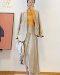 H Han Queen Women Autumn Winter 2 Pieces Set Lace Up Suits Tops  Simple Large Hem High Waist Skirt  Profession Skirt Su