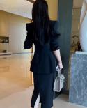 H Han Queen New Women 2022 Autumn Casual 2 Pieces Set Professional Suit   Simple Pencil Skirt  Profession Skirts Suits