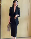 H Han Queen New Women 2022 Autumn Casual 2 Pieces Set Professional Suit   Simple Pencil Skirt  Profession Skirts Suits