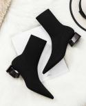 Comemore Womens Dress Pointed Midheeled Short Ankle Boot Female Autumn  2022 Knitted Block Low Heel High Socks Boots Sh