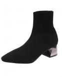 Comemore Autumn Winter Womens Knit Elastic Socks Boots Pointed Toe Chunky Heel Boots Black Fashion Ankle Chelsea Boots 