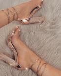 Comemore 2022 New  Women Heeled Sandals Gold Rhinestone Ankle Strap Pumps High Heels Block Heel Transparent Shoes Size 4