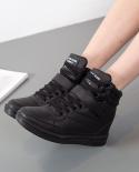 Comemore Spring Women Leather Wedge Platform Boots Hidden Heel Platform Shoes High Top Sneaker Casual Shoes For Woman An
