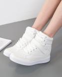 Comemore Spring Women Leather Wedge Platform Boots Hidden Heel Platform Shoes High Top Sneaker Casual Shoes For Woman An